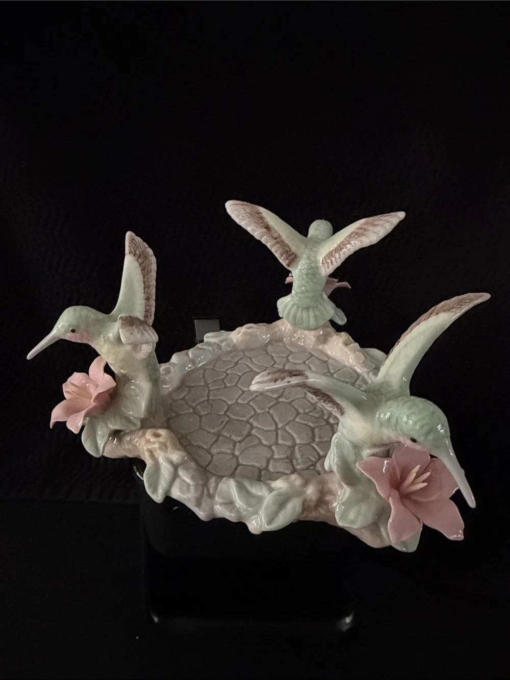 Galactika Pastel Green and Pink Porcelain Hummingbird Candle Holder/Trinket Dish